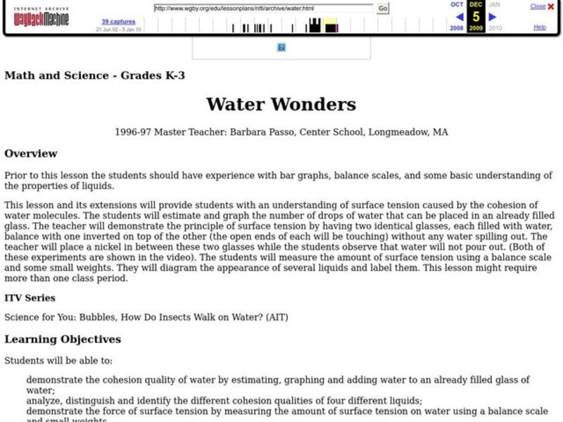 Water Wonders Lesson Plan