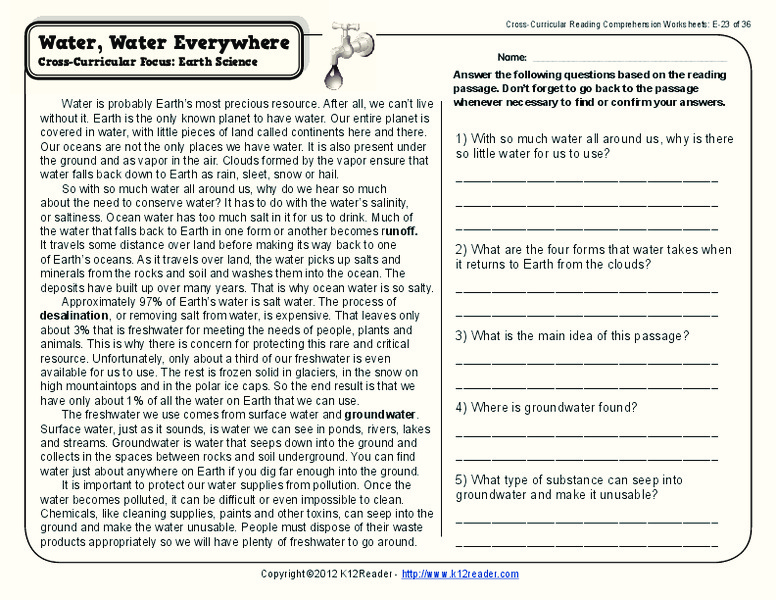 Water Water Everywhere Worksheet