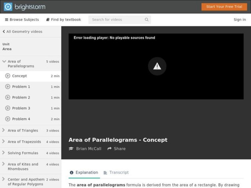 Area of Parallelograms Instructional Video