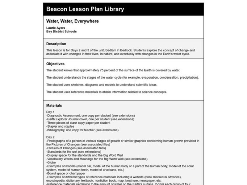Water, Water, Everywhere Lesson Plan