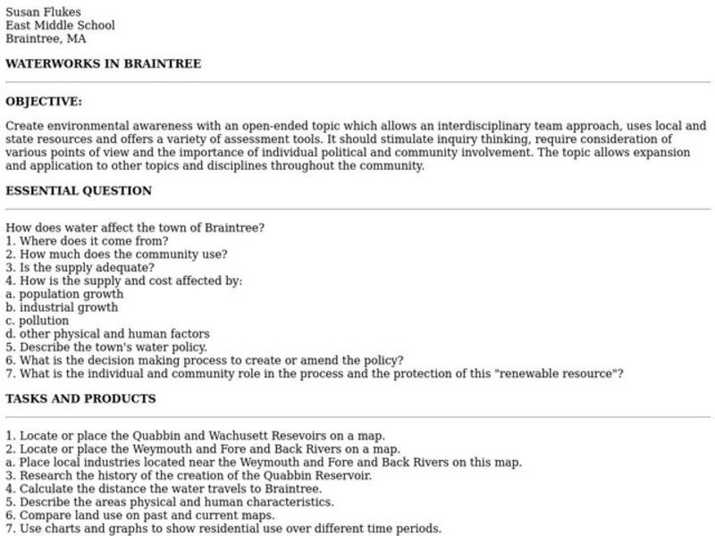 Waterworks In Braintree Lesson Plan