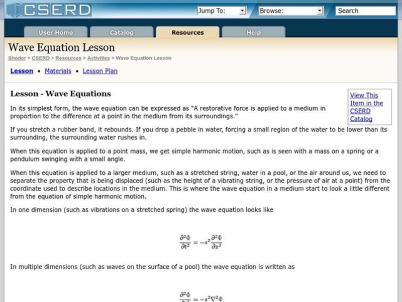 Wave Equations Lesson Plan