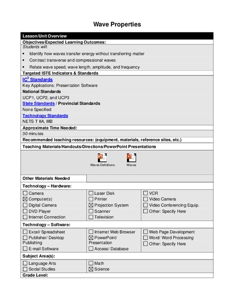 Wave Properties Lesson Plan