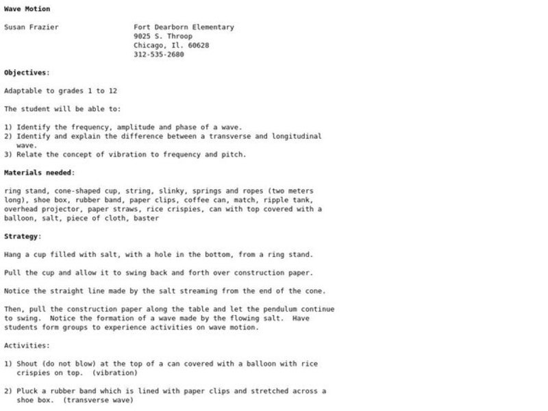 Wave Motion Lesson Plan