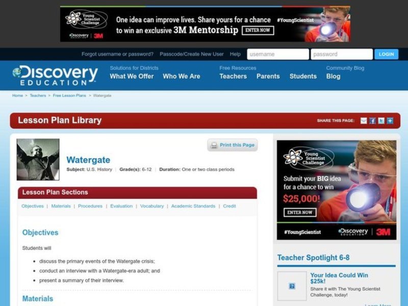 Watergate Lesson Plan