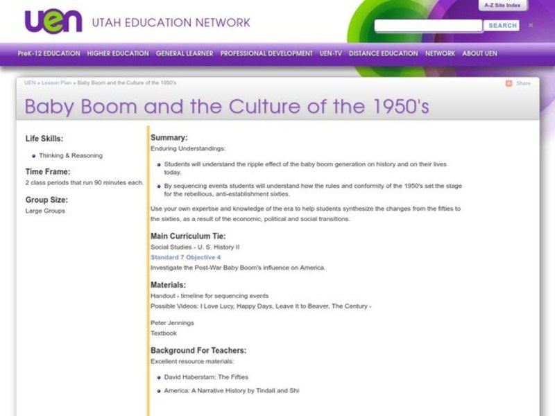 Baby Boom and the Culture of the 1950's Lesson Plan