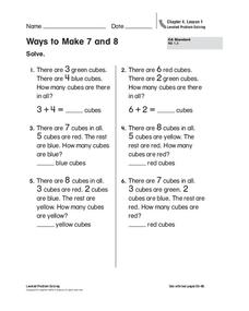 Ways to Make 7 and 8 Worksheet