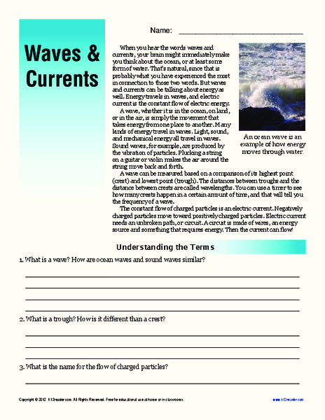 Waves and Currents Worksheet
