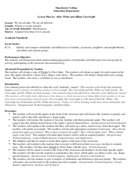 We are all alike, We are all different Lesson Plan