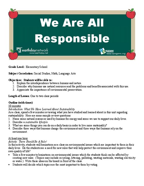 We Are All Responsible Lesson Plan