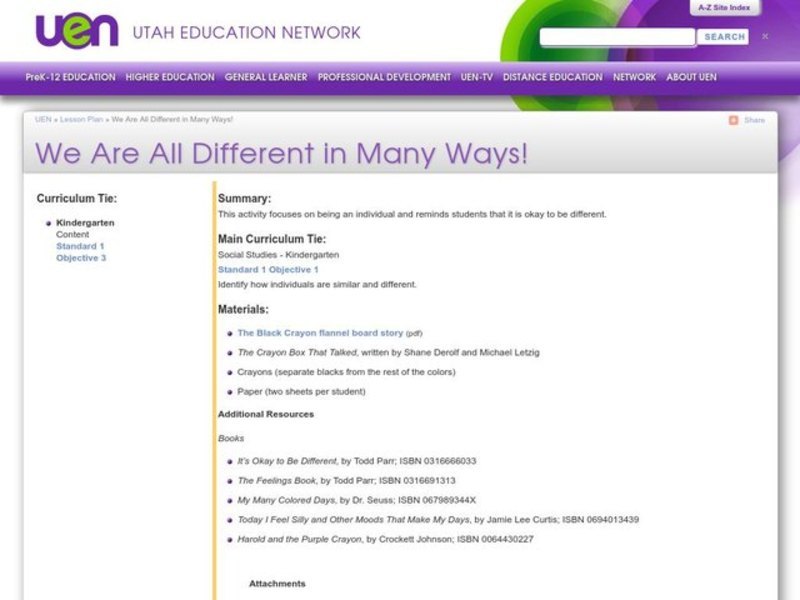 We Are All Different in Many Ways! Lesson Plan