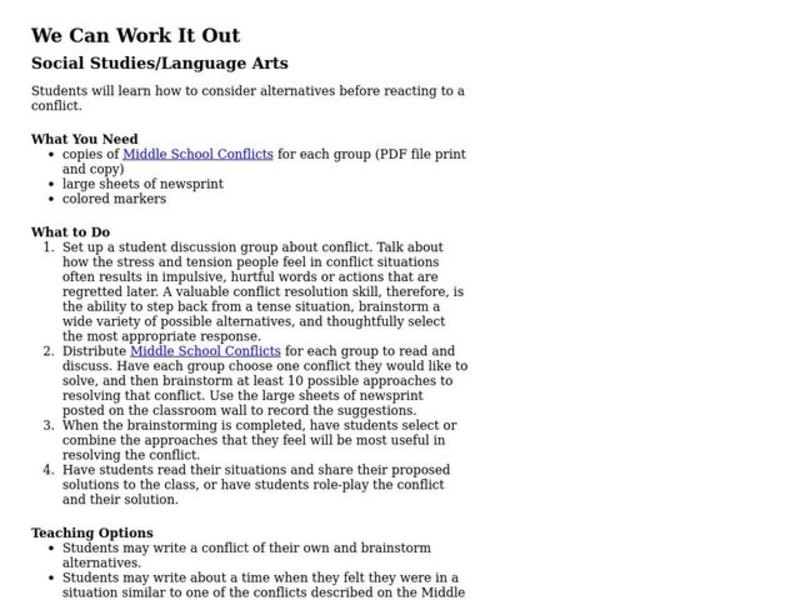 We Can Work It Out Lesson Plan