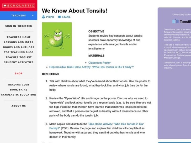 We Know About Tonsils Lesson Plan