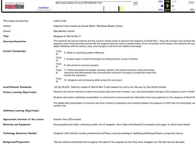 Weapons of World War I Lesson Plan