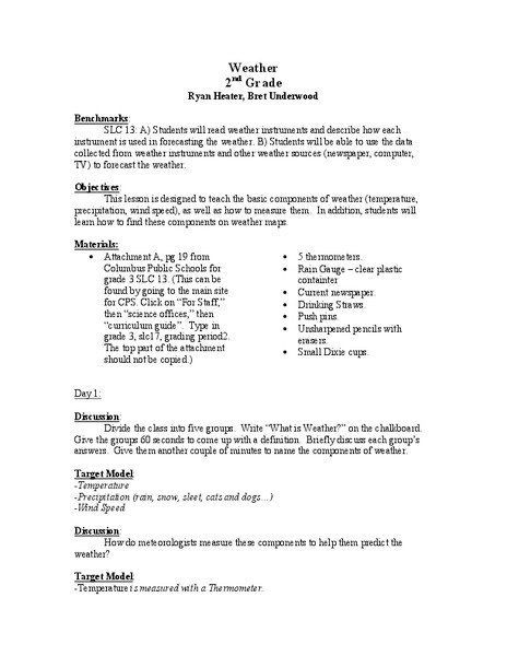 Weather Lesson Plan
