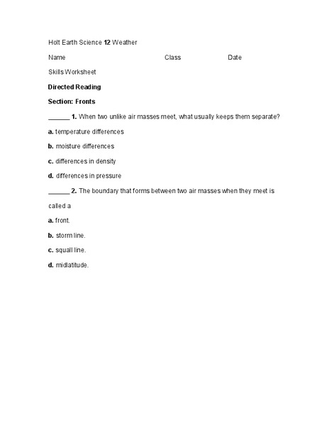Weather Worksheet