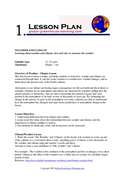 Weather and Climate Lesson Plan