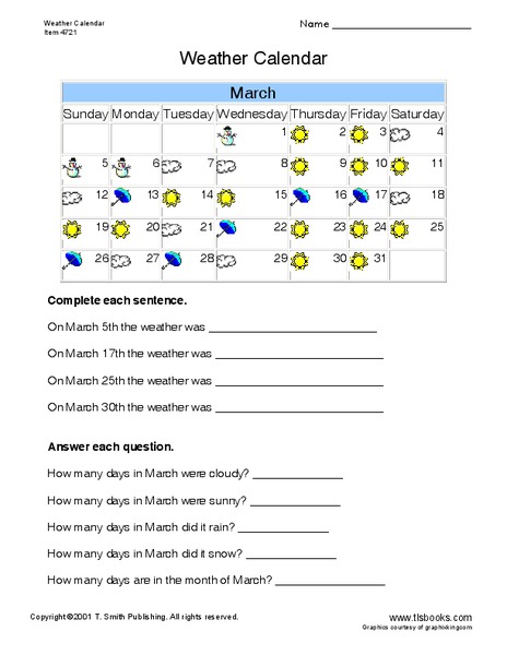 Weather Calendar Worksheet