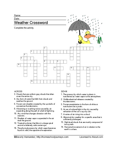 Weather Crossword Worksheet