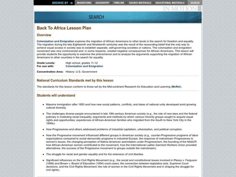 Back To Africa Lesson Plan