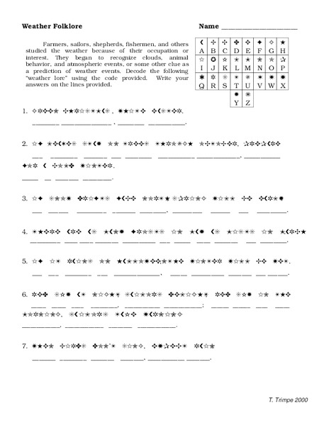 Weather Folklore Worksheet