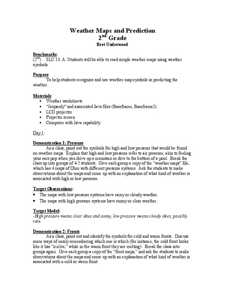 Weather Maps and Prediction Lesson Plan