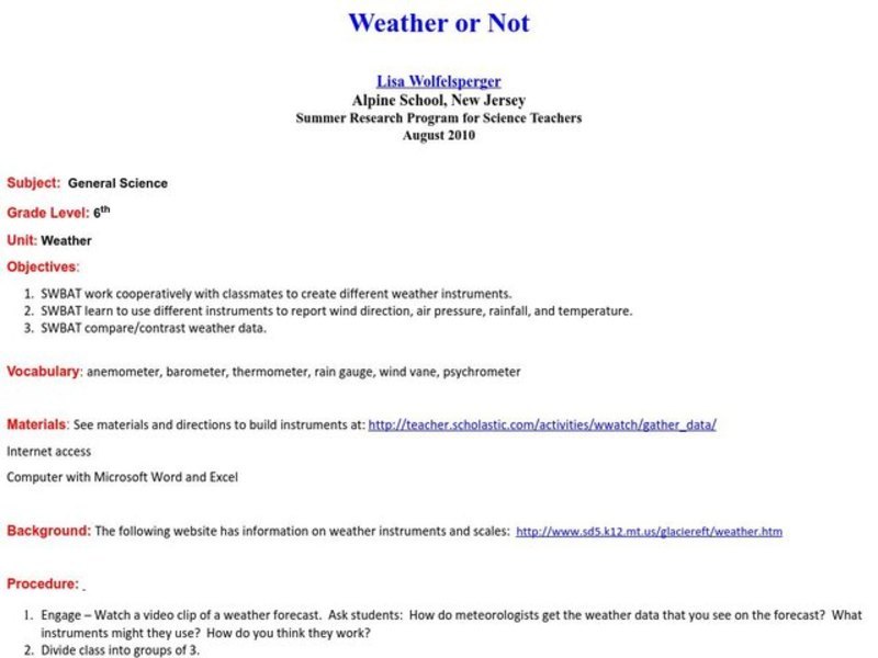 Weather or Not Lesson Plan