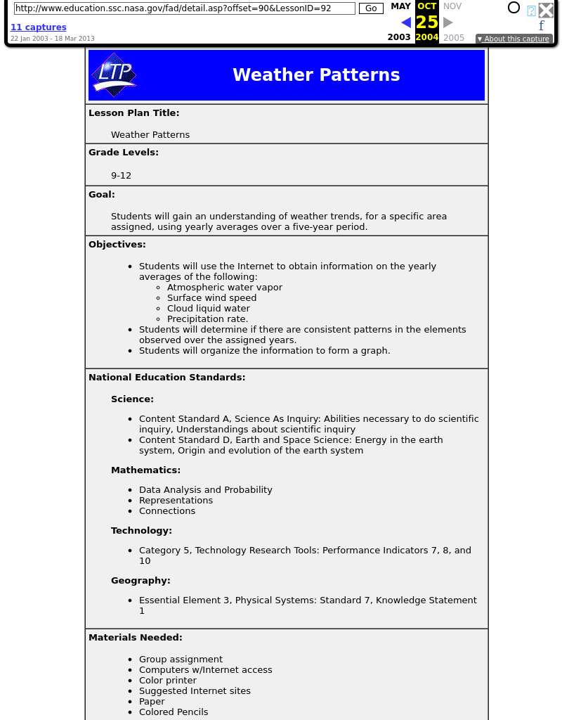 Weather Patterns Lesson Plan