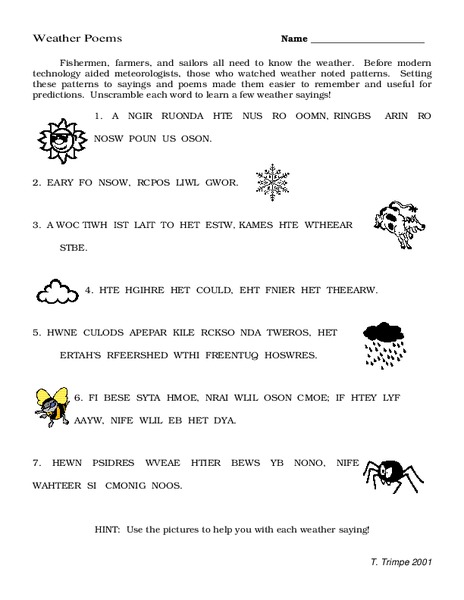 Weather Poems Worksheet
