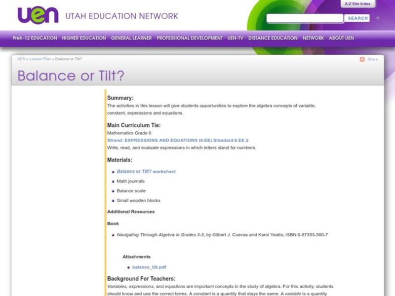 Balance or Tilt? Lesson Plan