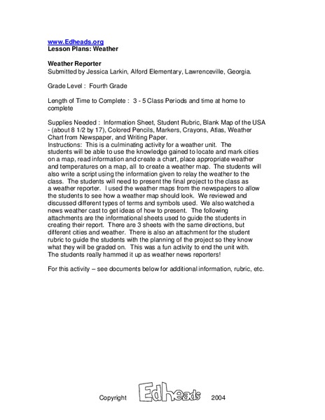 Weather Reporter Lesson Plan