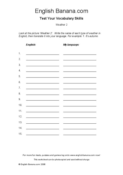 Weather Vocabulary Worksheet