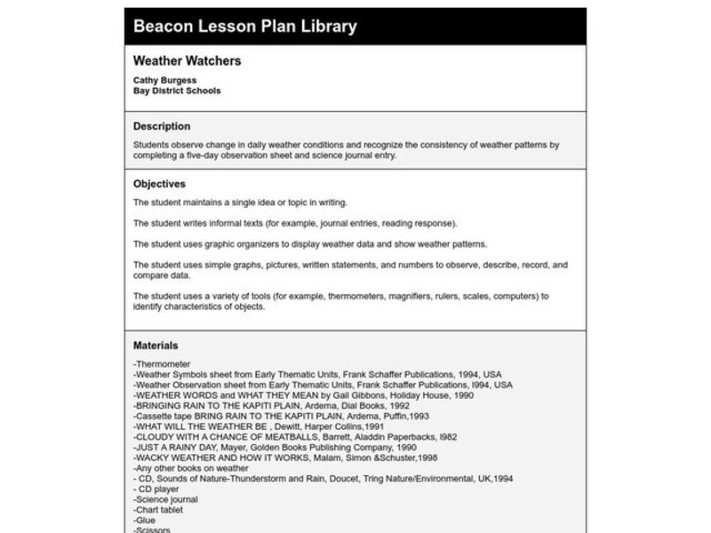 Weather Watchers Lesson Plan