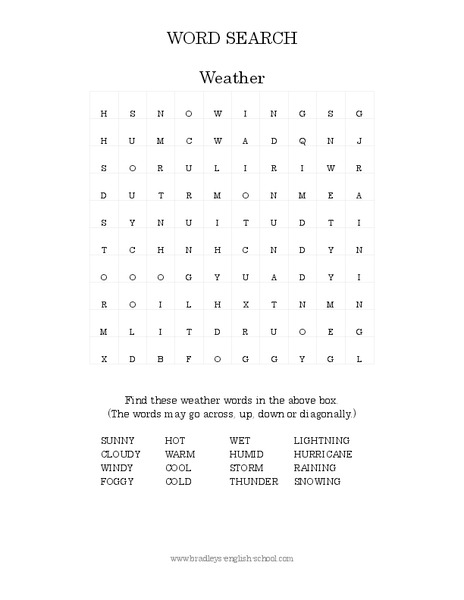Weather Word Search Worksheet