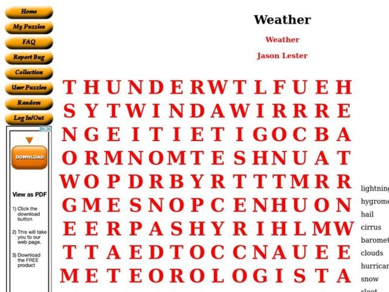 Weather Word Search Worksheet