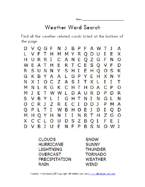 Weather Word Search Worksheet