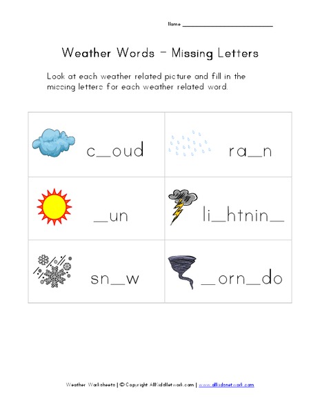 Weather Words - Missing Letters Worksheet