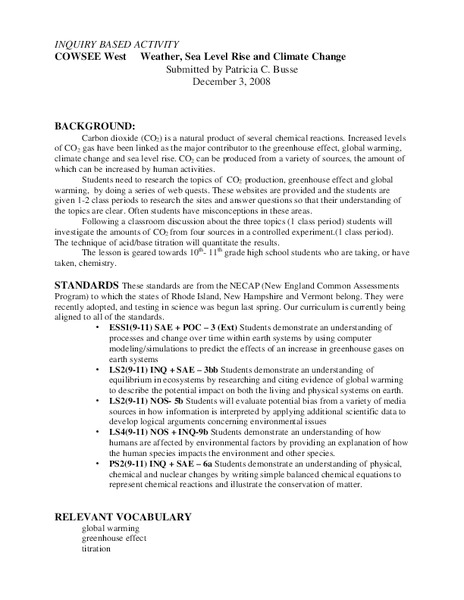 Weather, Sea Level Rise and Climate Change Lesson Plan