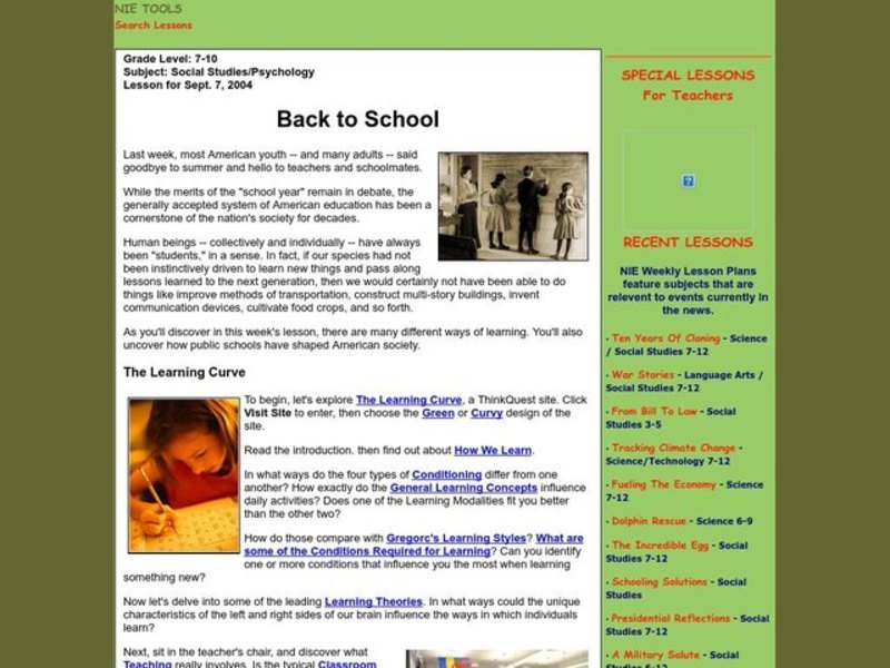 Back to School Lesson Plan