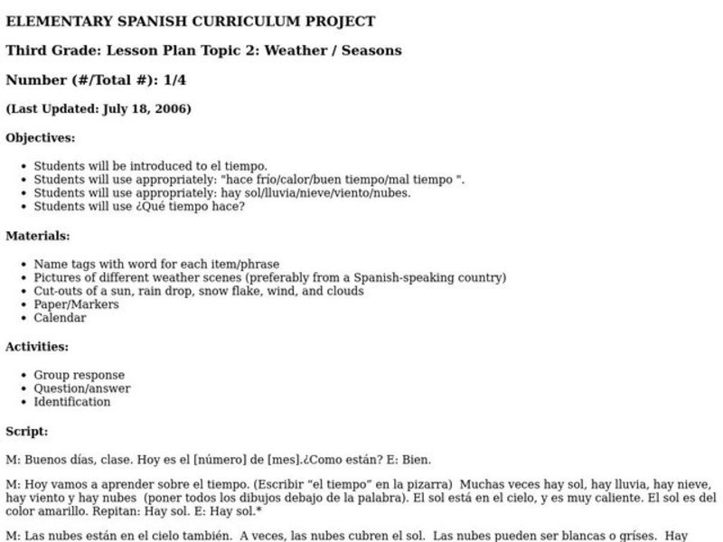 Weather/ Seasons Lesson Plan