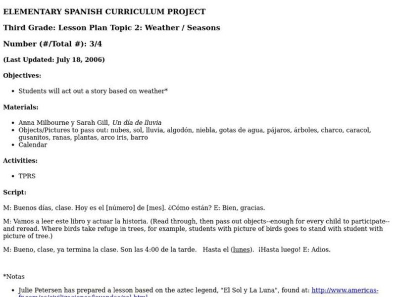 Weather/ Seasons Lesson Plan