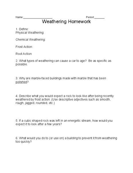 Weathering Worksheet