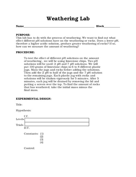 Weathering Lab Worksheet