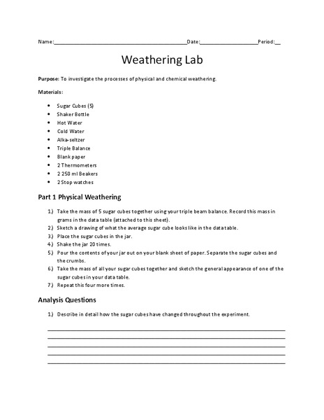 Weathering Lab Activity