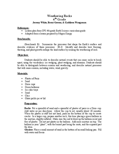 Weathering Rocks Lesson Plan