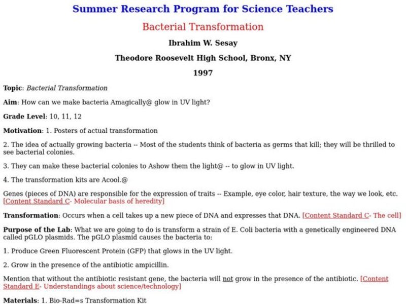 Bacterial Transformation Lesson Plan