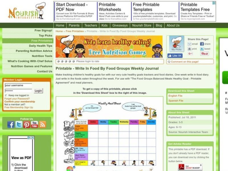 Weekly Meal Sheet Worksheet
