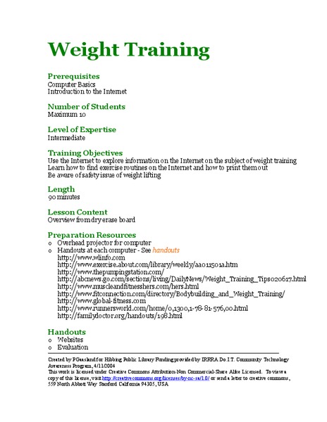 Weight Training Lesson Plan