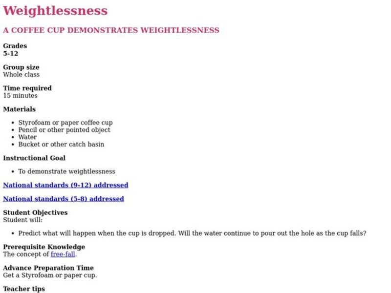 Weightlessness Lesson Plan
