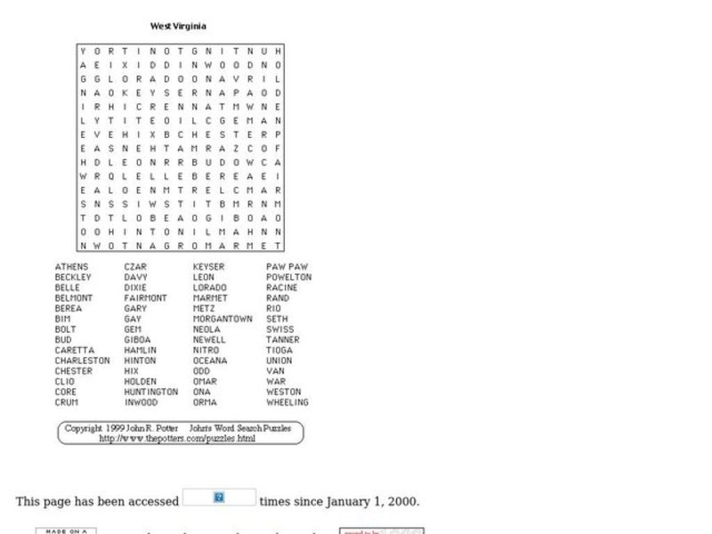 West Virginia Worksheet